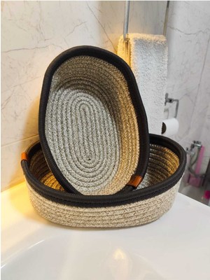 Özbience Şık Jüt Hasır Desenli 2'li Dolap Içi Düzenleyici Sepet Seti