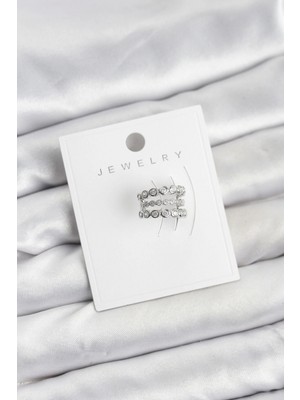 Marsilyan Gümüş Renk Zirkon Taşlı Pirinç Kıkırdak Earcuff Küpe - TJ-BKP11618