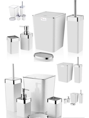 Özbience Şık Beyaz 5'li Metalize Kaplamalı Ev ve Restoran Banyo Seti
