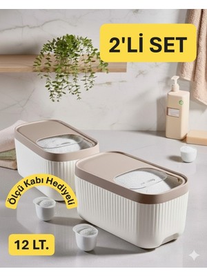 Özbience 12LT Sürgülü Tekerlekli Deterjan Saklama Kabı, Banyo Düzenleyici, 2'li Set