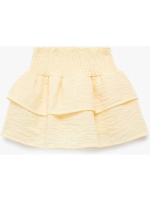 Koton Keten Görünümlü Fırfırlı Sarı Kız Bebek Etek 6SMG70017AW