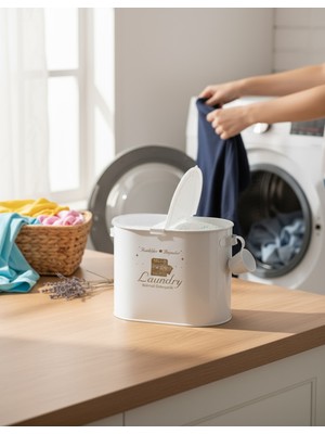 Özbience Çift Bölmeli Metal Deterjan Kutusu 12L, Sessiz Kapak, Dayanıklı Plastik