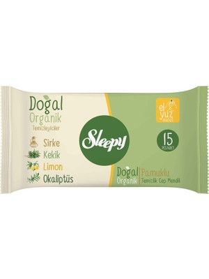 6 Adet Sleepy Doğal Organik Pamuklu Islak Cep Mendili 3X15'LI