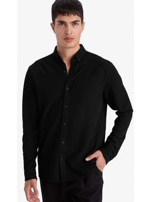 DeFacto Regular Fit Polo Yaka Penye Uzun Kollu Gömlek F9049AX26SP