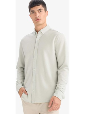 DeFacto Regular Fit Polo Yaka Penye Uzun Kollu Gömlek F9049AX26SP