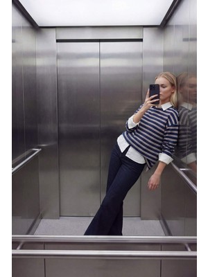 DeFacto %100 Pamuk %100 Pamuk Loose Fit Çizgili Sweatshirt F7758AX25AU