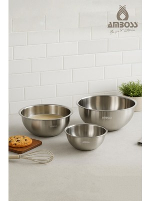 Özbience Paslanmaz Çelik 3 Parça Çok Amaçlı Karıştırma Kase Seti