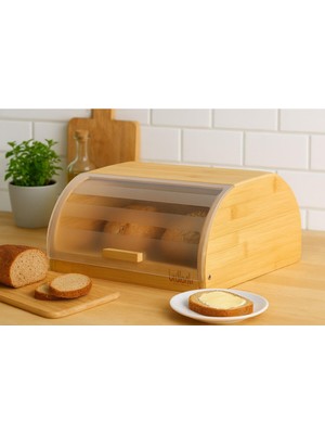 Özbience Bambu Ekmek Kutusu, Şeffaf Kapak, Doğal Ahşap Saklama Kutusu