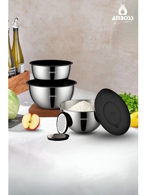 Özbience Şık Siyah Paslanmaz Çelik Çok Amaçlı 9 Parça Kase Seti