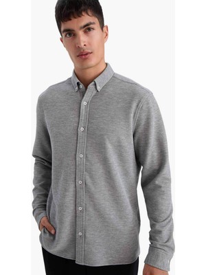 DeFacto Regular Fit Polo Yaka Penye Uzun Kollu Gömlek F9049AX26SP