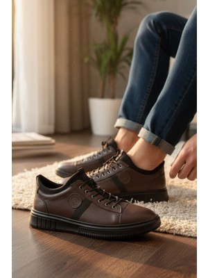 Enoch Hakiki Deri Arma Detaylı Erkek Sneaker Ayakkabı Ortopedik Taban