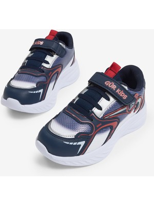 Tonny Black Çocuk Unisex Lacivert Kırmızı Eva Faylon Taban Çocuk Unısex Cırtlı Lastik Bağcıklı Spor Ayakkabı
