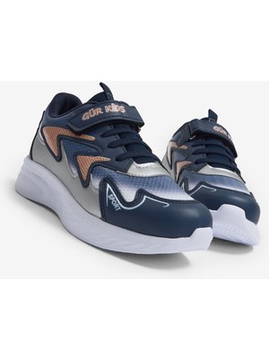 Tonny Black Çocuk Unisex Lacivert Turuncu Eva Faylon Taban Çocuk Unısex Cırtlı Lastik Bağcıklı Spor Ayakkabı