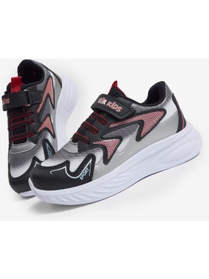 Tonny Black Çocuk Unisex Siyah Kırmızı Eva Faylon Taban Çocuk Unısex Cırtlı Lastik Bağcıklı Spor Ayakkabı