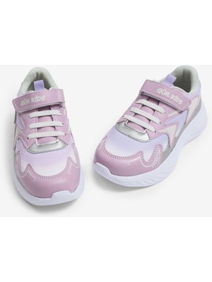 Tonny Black Çocuk Unisex Lila Bej Eva Faylon Taban Çocuk Unısex Cırtlı Lastik Bağcıklı Spor Ayakkabı