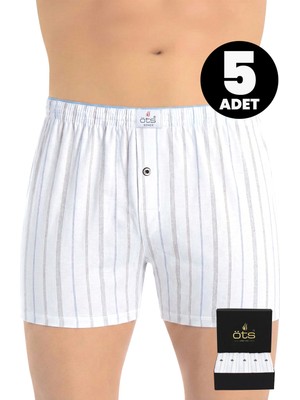 Öts Erkek 5’li %100 Pamuk Boxer Öts Premium Çizgili Ve Kaliteli Hediye Kutulu Günlük İç Giyim Özel Esnek Kalıp (2652-K)