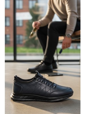 Enoch Hakiki Deri Lastikli Bilekli Erkek Sneaker Ayakkabı Ortopedik Taban