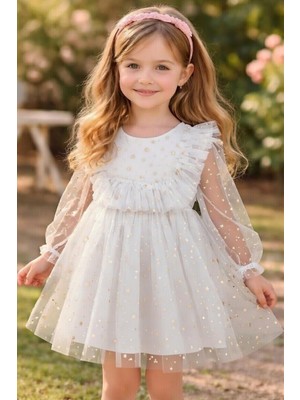 Kız Çocuk Yıldız Simli Özel Gün Party Elbise 1-5 Yaş