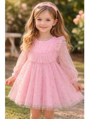 Kız Çocuk Yıldız Simli Özel Gün Party Elbise 1-5 Yaş