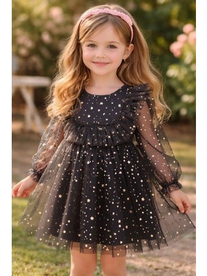 Kız Çocuk Yıldız Simli Özel Gün Party Elbise 1-5 Yaş