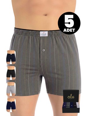 Öts Erkek 5’li %100 Pamuk Boxer Öts Premium Çizgili Ve Kaliteli Hediye Kutulu Günlük İç Giyim Özel Esnek Kalıp (2652-K)