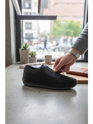 Enoch Hakiki Deri Lazer Perforeli Erkek Sneaker Ayakkabı Ortopedik Taban
