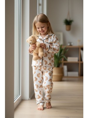 Balgüneş Ayıcık Baskılı %100 Pamuk Gömlekli Unisex Pijama Takımı