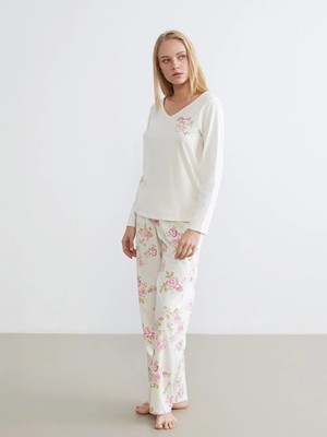 LC Waikiki V Yaka Çiçekli Kadın Pijama Takım  (S6)