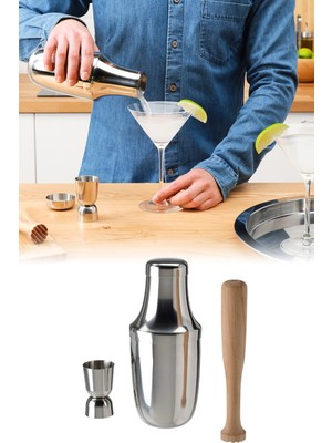 Özbience Shaker Tokmak Jigger Seti – 3 Parça Kokteyl Hazırlama Aksesuarları