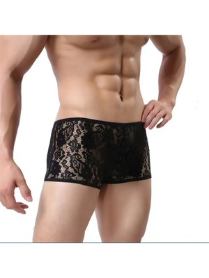 Marsilyan Tegan Fantezi Dantelli Seksi Siyah Erkek Boxer - Seksi Erkek Iç Çamaşırı TG274612