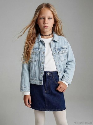LC Waikiki Gömlek Yaka Kız Çocuk Jean Ceket  (S6)