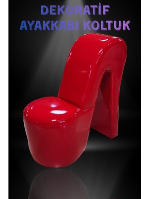Onur Dekoratif Ayakkabı Koltuk, Özel Üretim El Yapımı Topuklu Ayakkabı Koltuk, Rugan Suni Deri Kırmızı