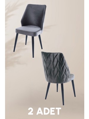 MyMassa Puffy Sandalye - Babyface Gri - Metal Siyah Ayak (2 Adet) - Salon Sandalyesi / Mutfak Sandalyesi