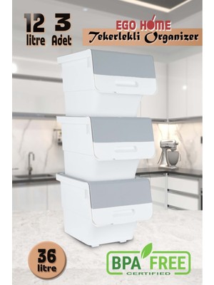 Özbience Çok Amaçlı Patates ve Soğan Organizer Tekerlekli Sepet 3X12LT