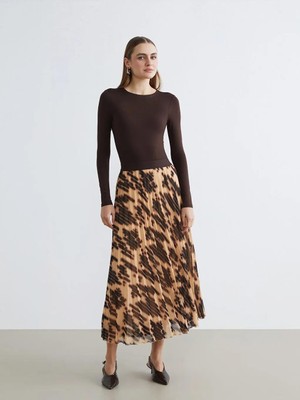 LC Waikiki Beli Lastikli Desenli Şifon Pileli Etek  (S6)