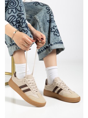 Tonny Black Kadın Bej Kahve Kadın Rahat Kalıp Yumuşak Deri Sneaker