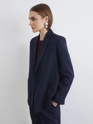 LC Waikiki Kruvaze Yaka Çizgili Kadın Blazer Ceket  (S6)