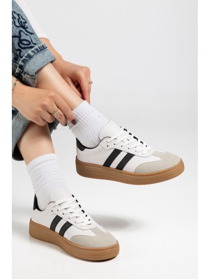 Tonny Black Kadın Beyaz Siyah Kadın Rahat Kalıp Yumuşak Deri Sneaker