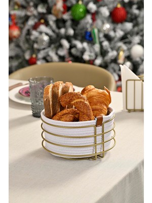 Özbience Altın Renk Yuvarlak Ekmek Sepeti, Şık ve Çok Amaçlı Makrome Tasarım