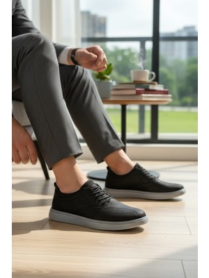 Enoch Hakiki Deri Lazer Perforeli Erkek Sneaker Ayakkabı Ortopedik Taban