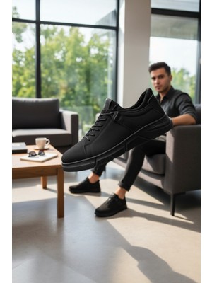 Enoch Hakiki Deri Siyah Nubuk Erkek Sneaker Ortopedik Taban