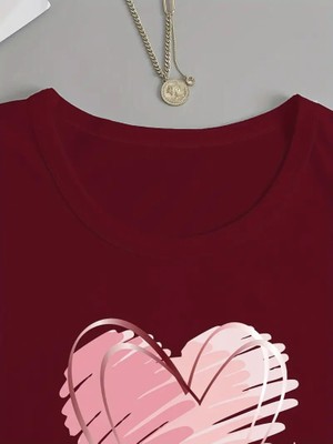 Mericline Kadın Uzun Kollu Bisiklet Yaka Kalp Desenli Viskon Bluz