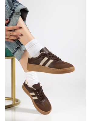 Tonny Black Kadın Kahve Bej Kadın Rahat Kalıp Yumuşak Deri Sneaker