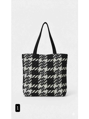 Buypass Gri Kareli Örgü Desenli Kadın Çanta