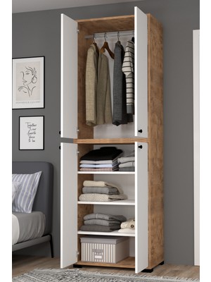Mobilique Bükreş No.3 3raflı Askılı Gardırop Çam-Beyaz