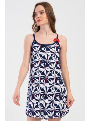 Vienetta Kadın Çiçek Desenli Ince Askılı Lacivert Gecelik Tunik C0T3N3804