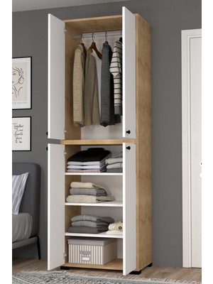 Mobilique Bükreş No.3 3raflı Askılı Gardırop Safir-Beyaz