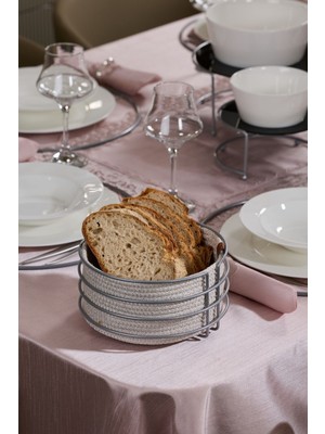 Özbience Şık Metal Paslanmaz Ekmek Sepeti, Hasır Örmeli Makrome Tasarımı