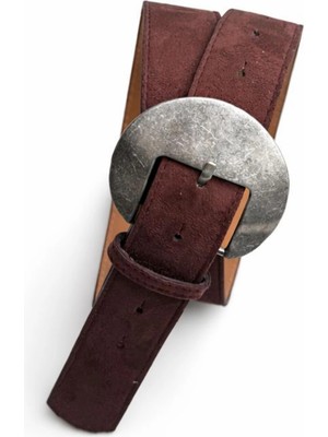 Purple By Banu Acı Kahverengi Oval Metal Tokalı Süet Kemer