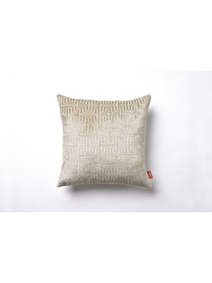 The Kun Dokuma Kadife Geometrik Desenli Kırlent Kılıfı-Krem